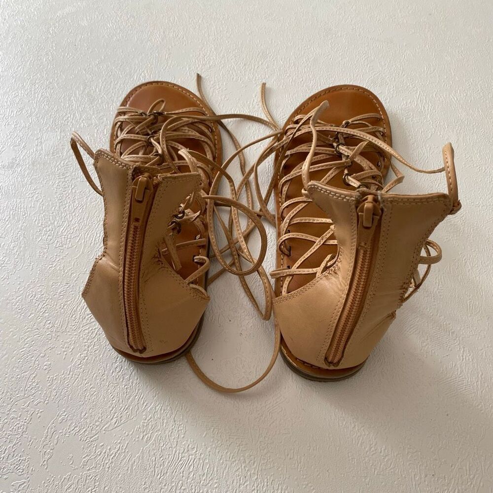 American Eagle Lace Up Gladiator Sandals Tan Flat Ankle Wrap Size 9 - Picture 3 of 6